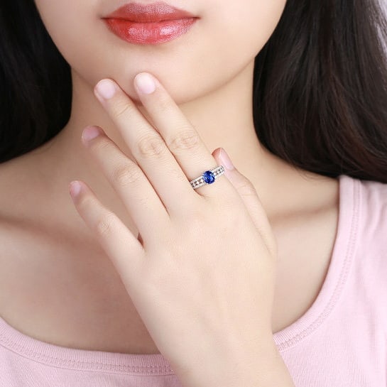 14k Gold 1.39 Ctw Natural Sapphire & Diamond Ring - 5