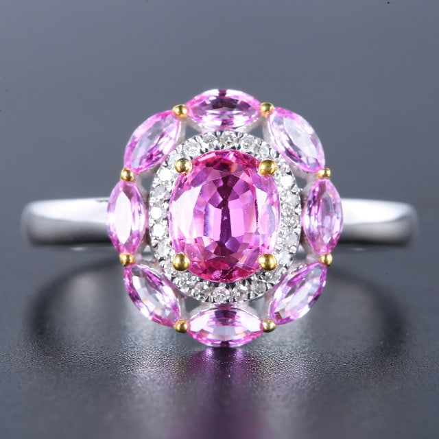 14k Gold 1.20 Ctw Natural Sapphire & Diamond Ring: Ref:230947028 // gold content:14k gold // main gemstone:emerald // shape:multiply // carat weight:3ct // color:green // treatment:natural // // adjacent gemstone 2 : diamond // shape:round // clarity