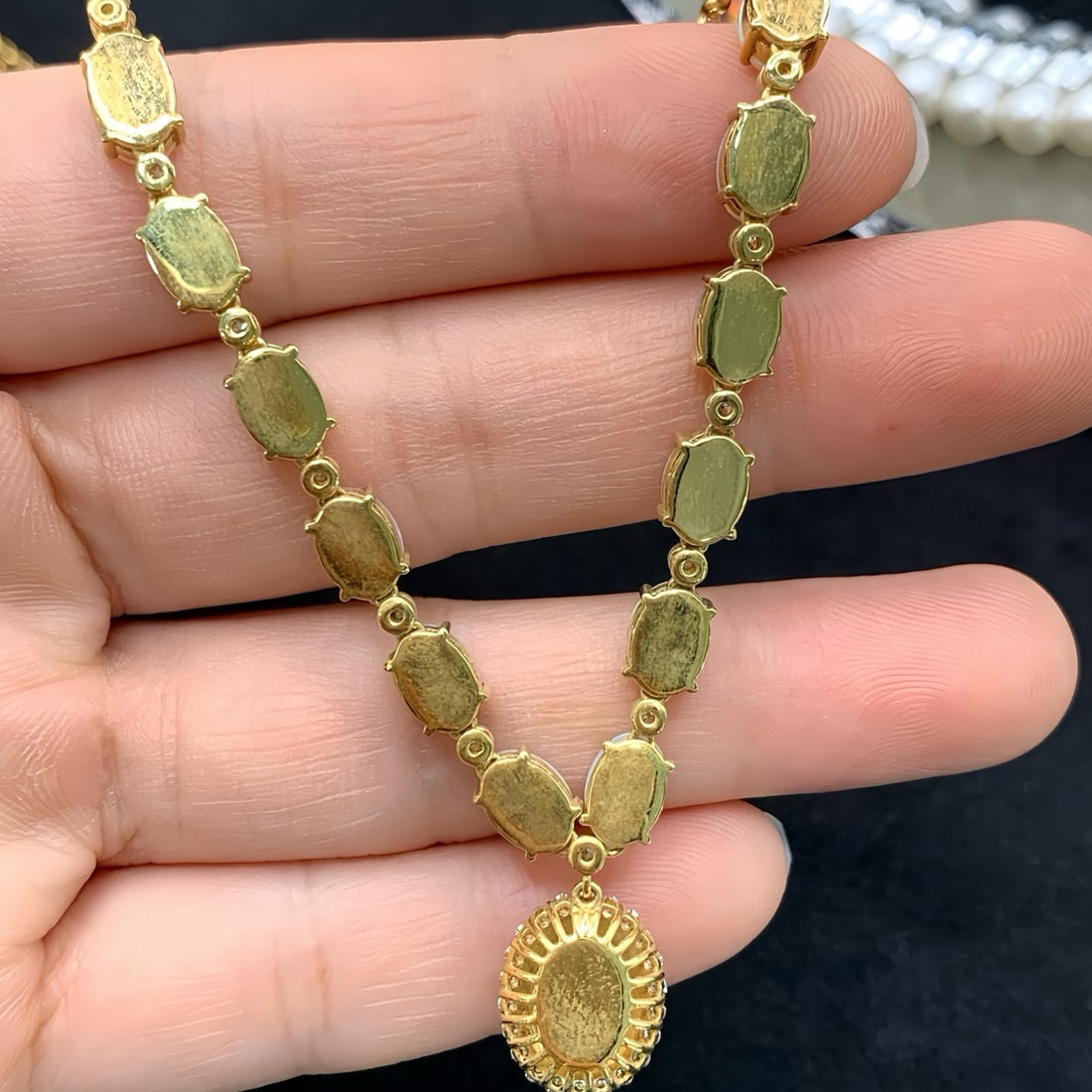 14k Gold 5.78 Ctw Natural Opal & Diamond Necklace - 2