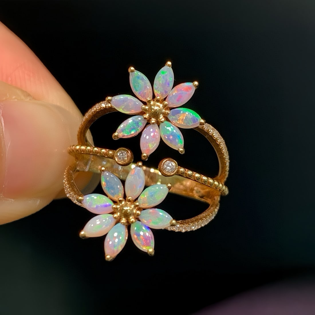 14k Gold 1.03 Ctw Natural Opal & Diamond Ring - 4