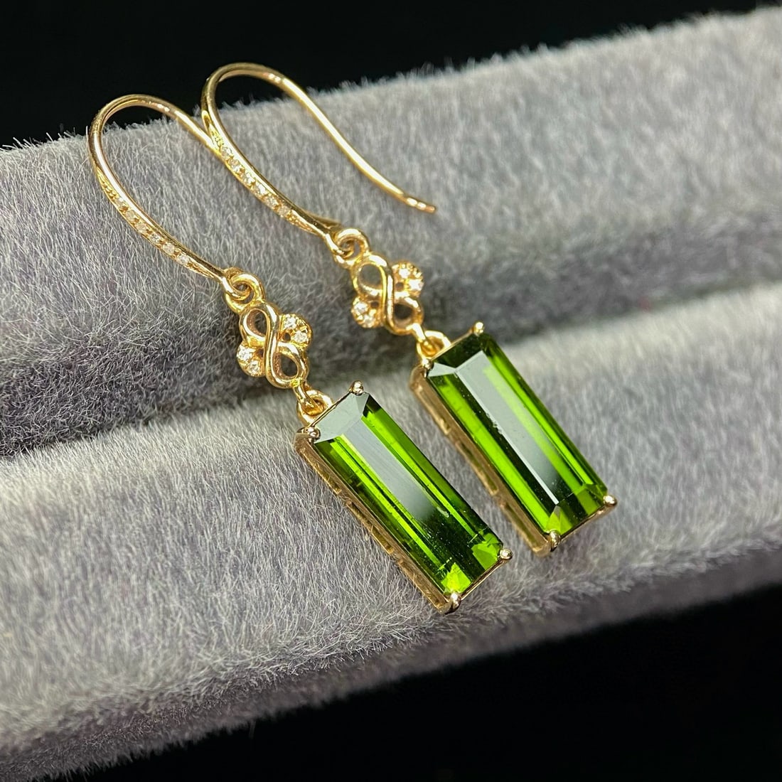 14k Gold 4.5 Ct Natural Tourmaline & Diamond Earrings - 2