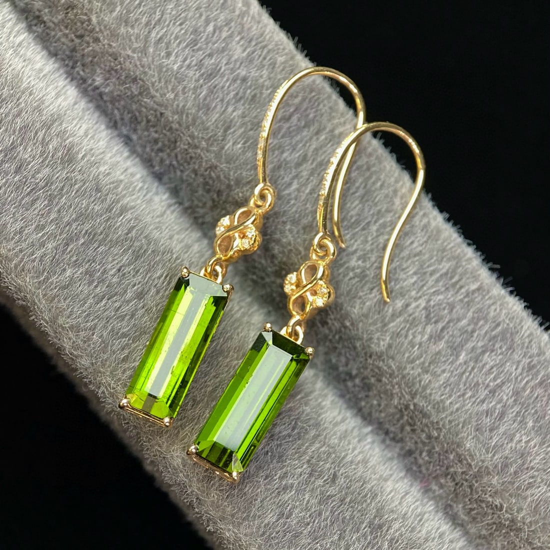 14k Gold 4.5 Ct Natural Tourmaline & Diamond Earrings - 4