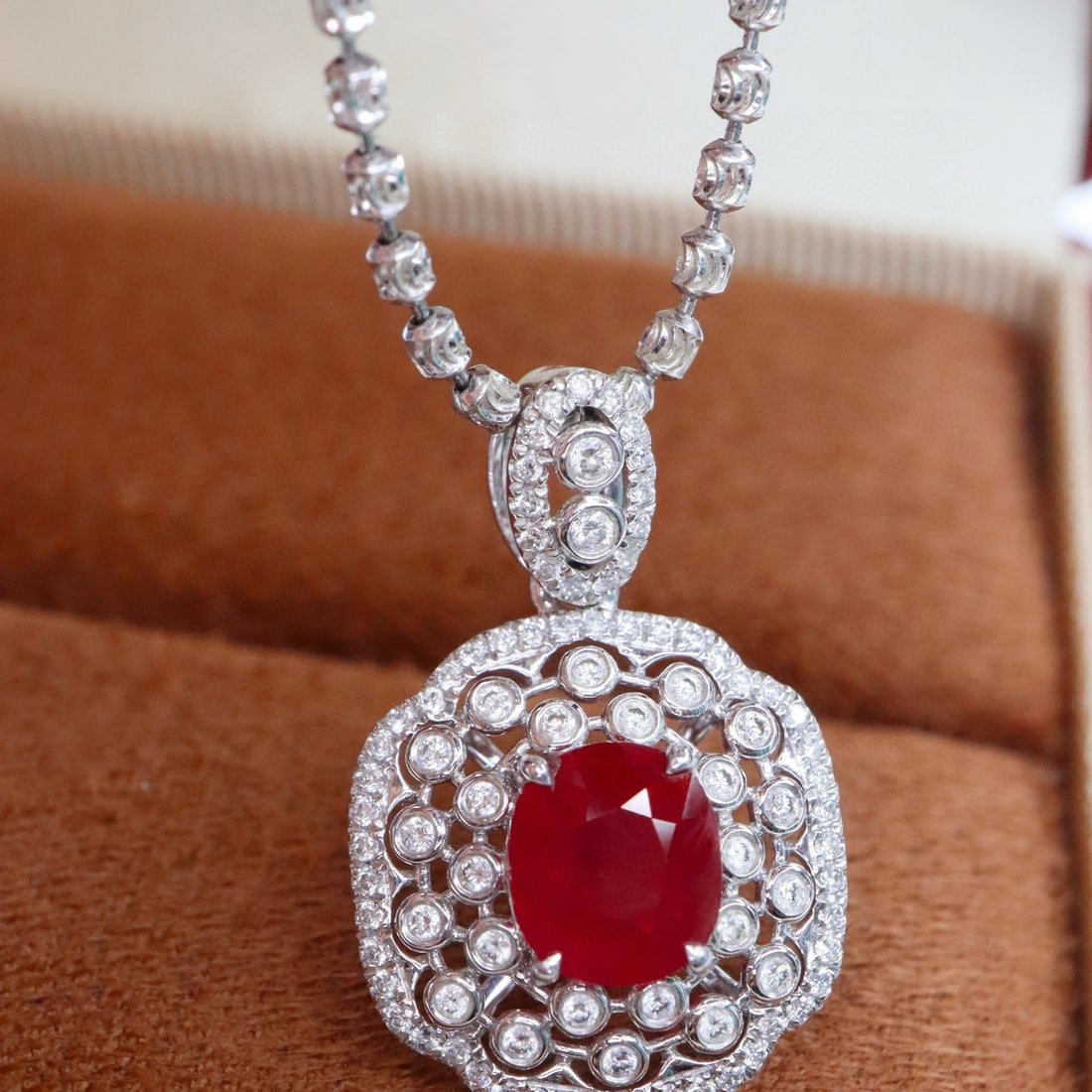 14k Gold 1.55 Ctw Natural Ruby & Diamond Pendant( Without Chain ) - 2
