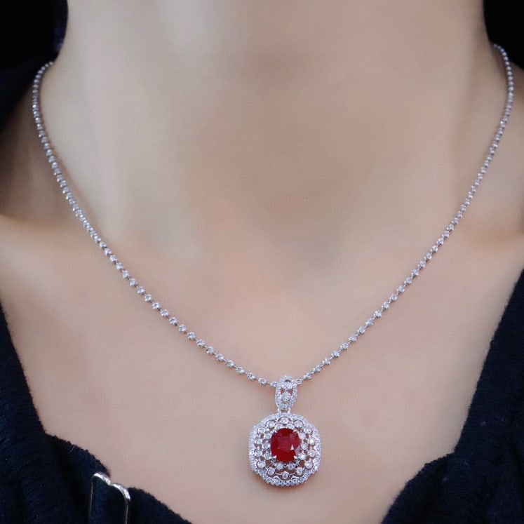 14k Gold 1.55 Ctw Natural Ruby & Diamond Pendant( Without Chain ) - 4