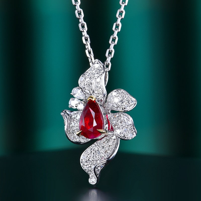 14k Gold 0.99 Ctw Natural Ruby & Diamond Pendant( Without Chain ) - 2