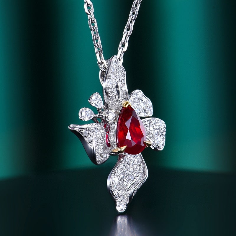 14k Gold 0.99 Ctw Natural Ruby & Diamond Pendant( Without Chain ) - 3