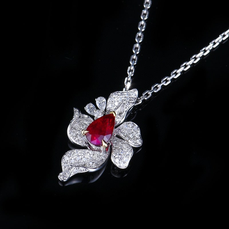 14k Gold 0.99 Ctw Natural Ruby & Diamond Pendant( Without Chain ) - 4
