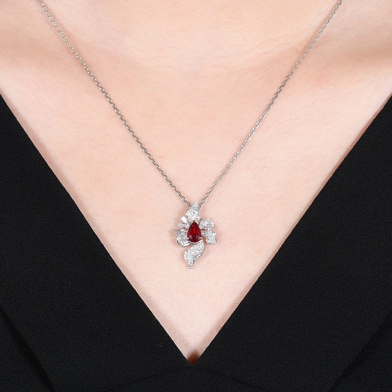 14k Gold 0.99 Ctw Natural Ruby & Diamond Pendant( Without Chain ) - 6