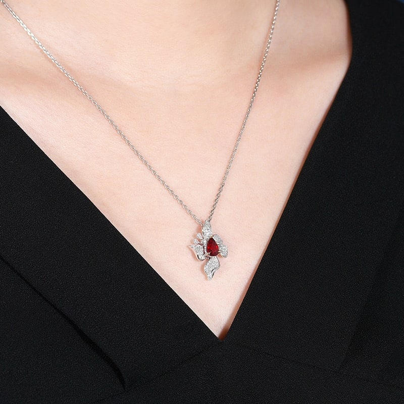 14k Gold 0.99 Ctw Natural Ruby & Diamond Pendant( Without Chain ) - 7