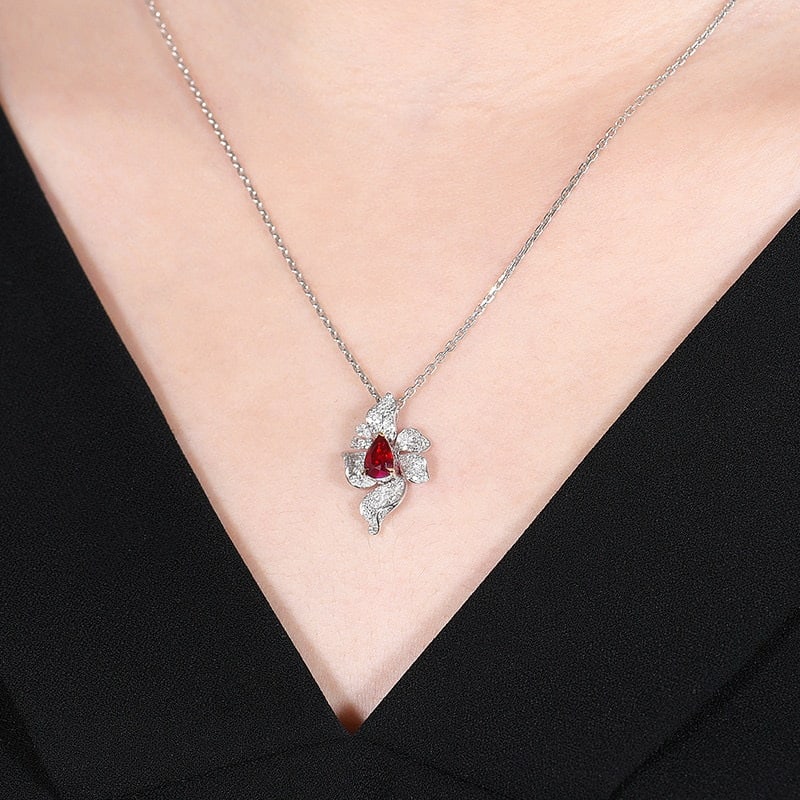 14k Gold 0.99 Ctw Natural Ruby & Diamond Pendant( Without Chain ) - 8