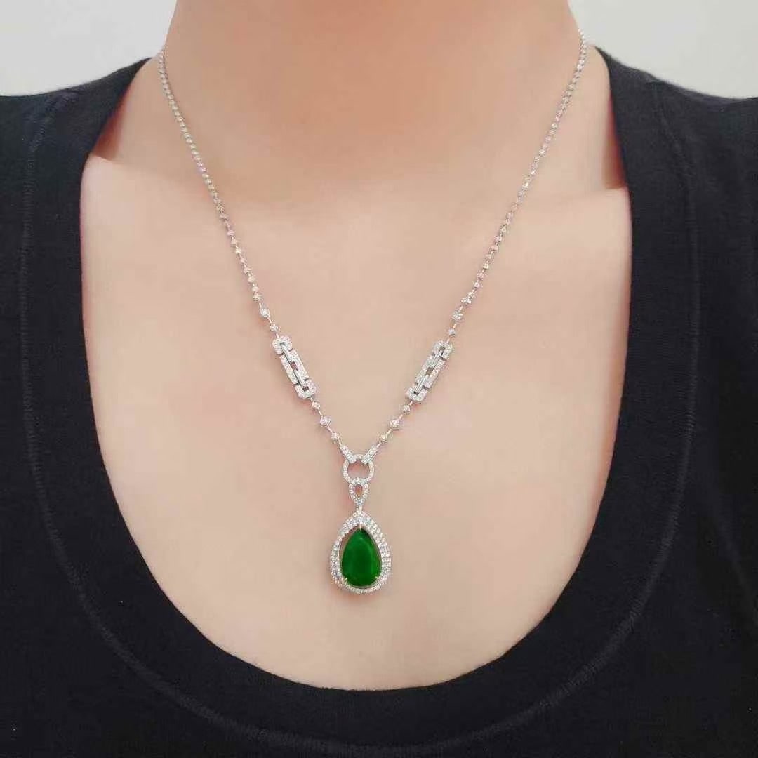 14k Gold 4.76 Ctw Natural Emerald & Diamond Pendant( Without Chain ) - 4