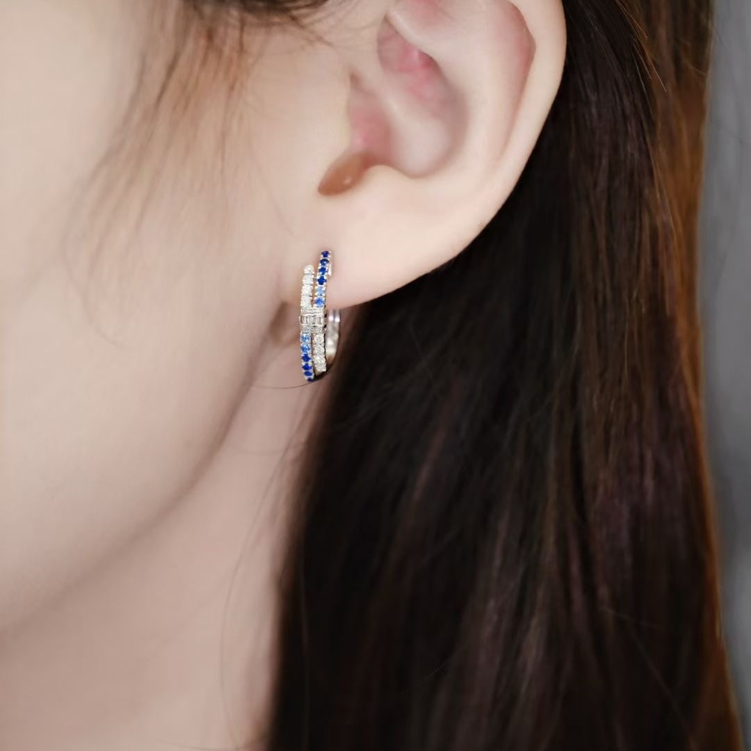 14k Gold 0.72 Ctw Natural Sapphire & Diamond Earrings - 4