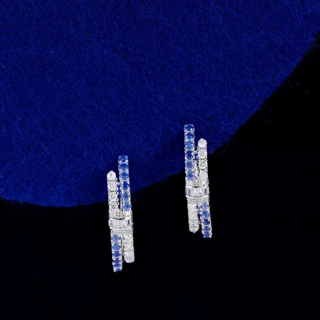 14k Gold 0.72 Ctw Natural Sapphire & Diamond Earrings - 6