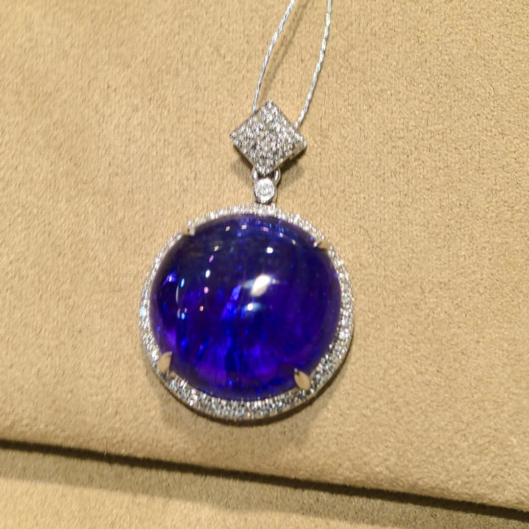 14k Gold 16.61 Ctw Natural Tanzanite & Diamond Pendant( Without Chain ) - 2