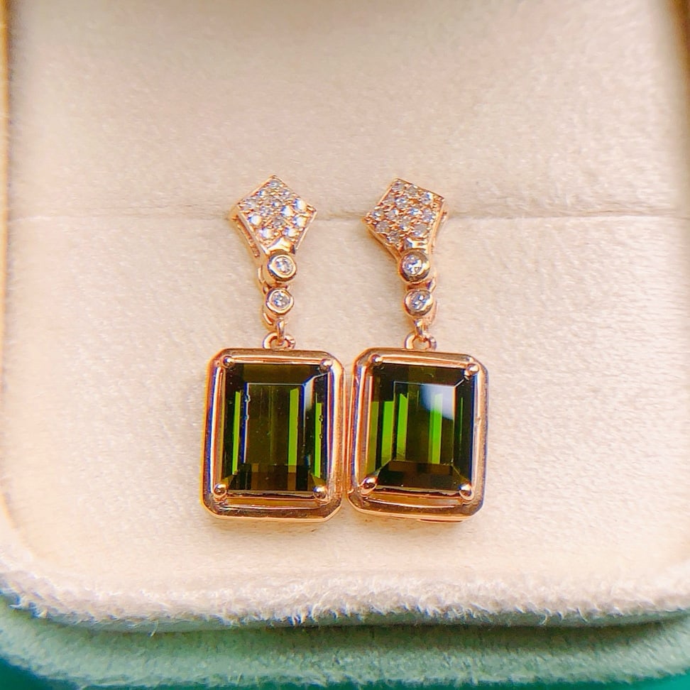 14k Gold 1.49 Ctw Natural Tourmaline & Diamond Earrings - 2