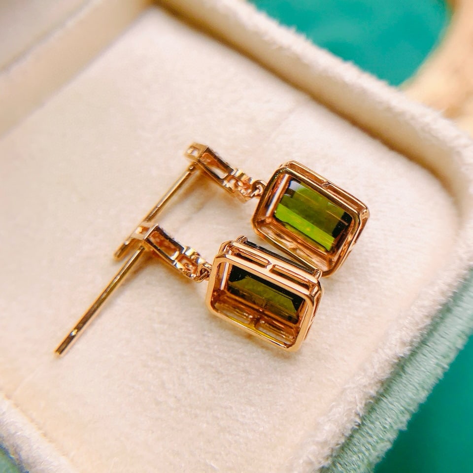 14k Gold 1.49 Ctw Natural Tourmaline & Diamond Earrings - 3
