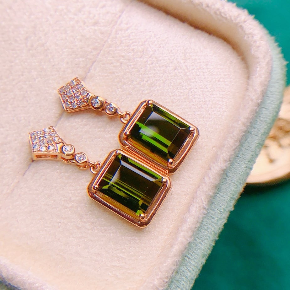 14k Gold 1.49 Ctw Natural Tourmaline & Diamond Earrings - 4