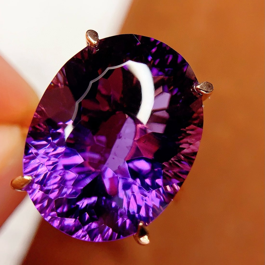 14k Gold 12.15 Ct Natural Amethyst & Diamond Ring - 6