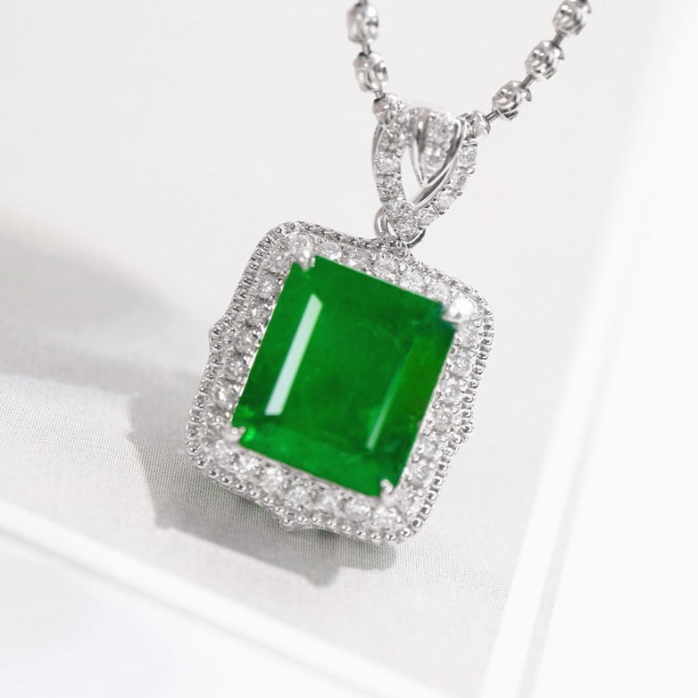 14k Gold 3.48 Ctw Natural Emerald & Diamond Pendant( Without Chain ) - 2