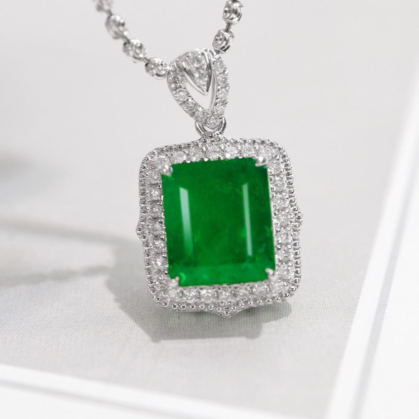 14k Gold 3.48 Ctw Natural Emerald & Diamond Pendant( Without Chain ) - 3