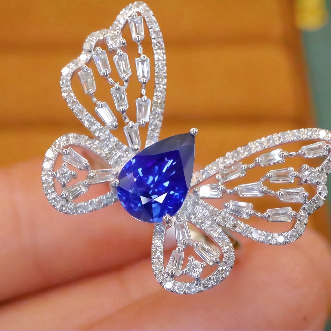 14k Gold 1.80 Ctw Natural Sapphire & Diamond & Butterfly Ring: Ref:230947104 // gold content:14k gold // main gemstone:diamond // shape:round // carat weight:0. 60ct // clarity grade:vs-si // color:h // treatment:natural // cut grade:g // Condition: New Low