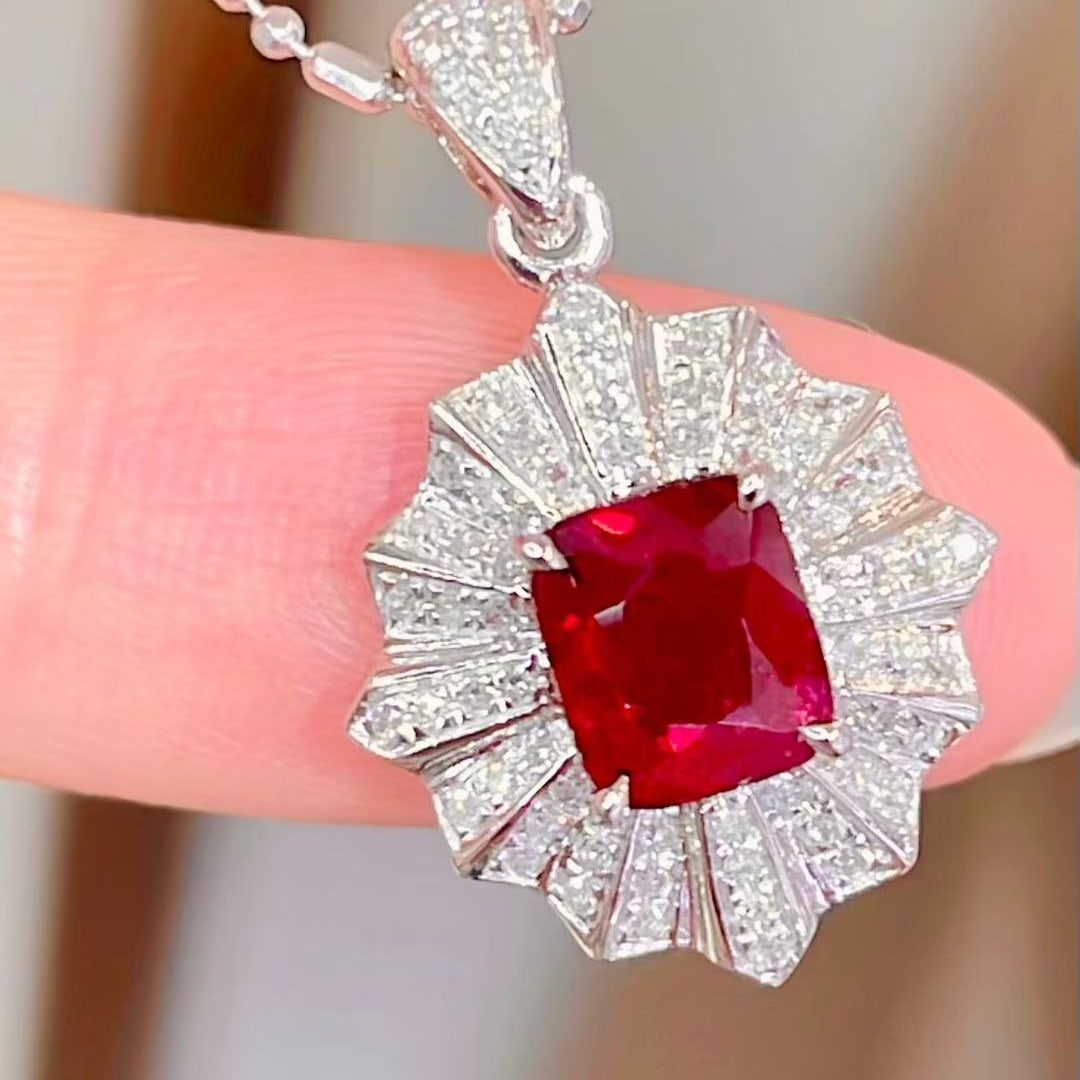 14k Gold 1.1 Ct Vivid Red Natural Ruby & Diamond Pendant( Without Chain ) - 2