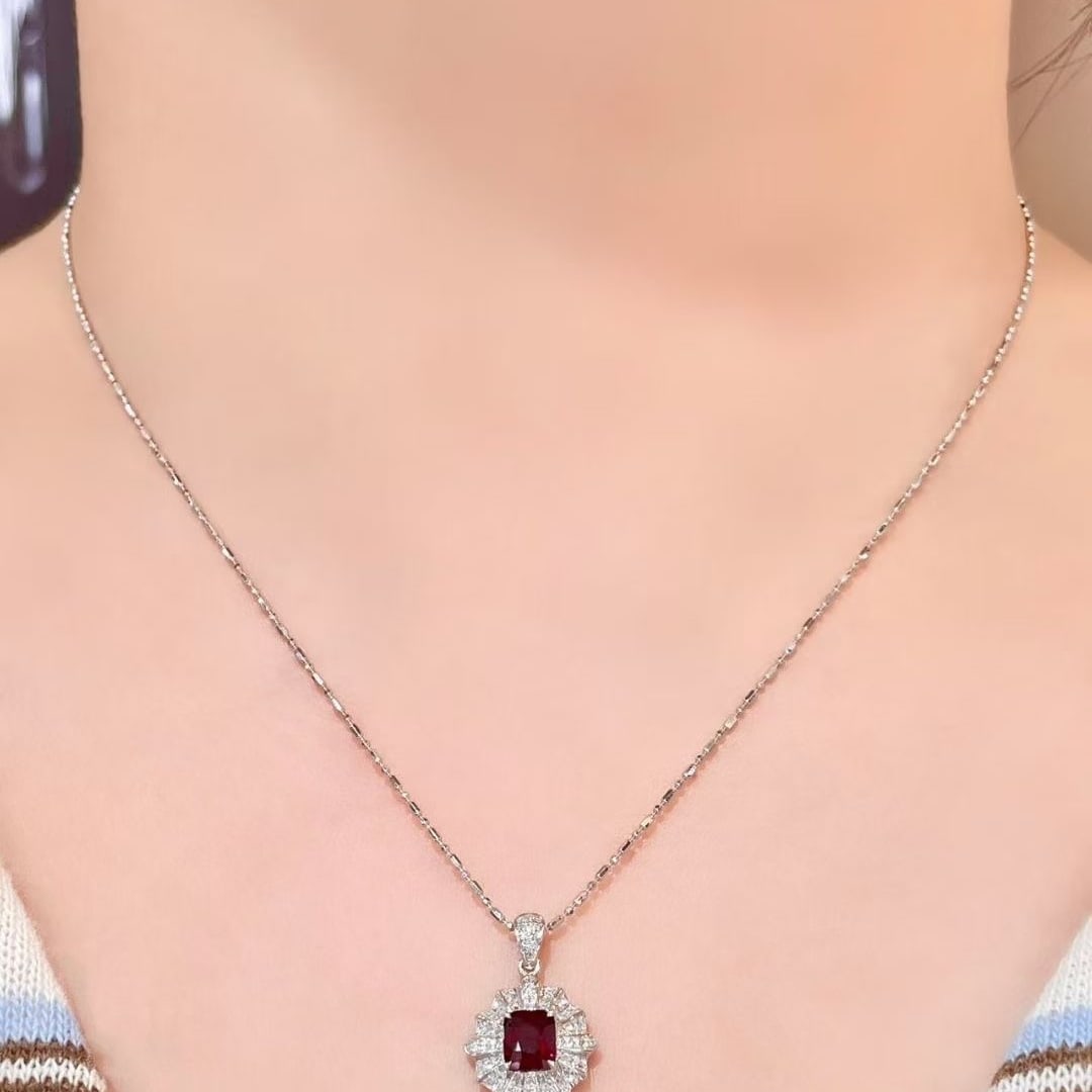 14k Gold 1.1 Ct Vivid Red Natural Ruby & Diamond Pendant( Without Chain ) - 4