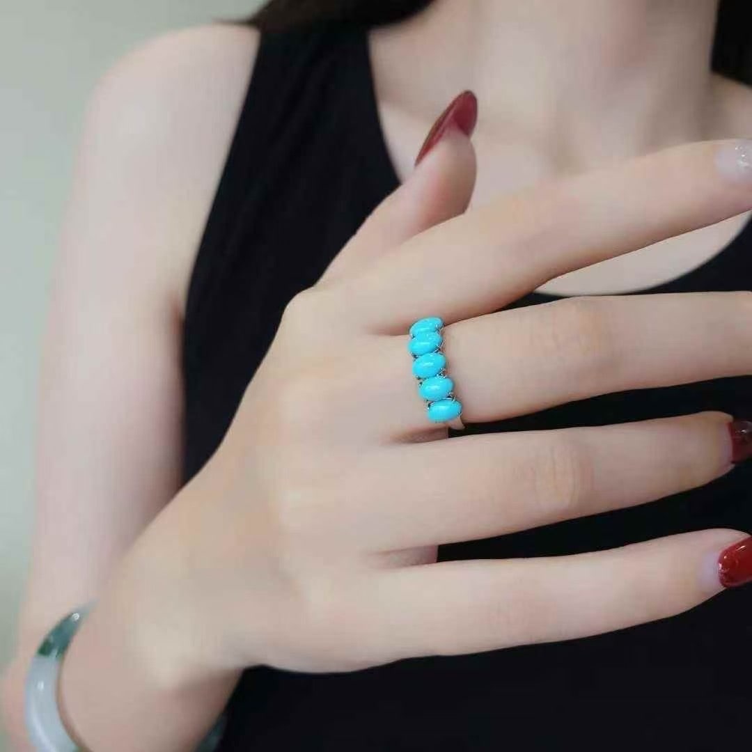 14k Gold 2.2 Ct Natural Blue Turquoise Ring - 2