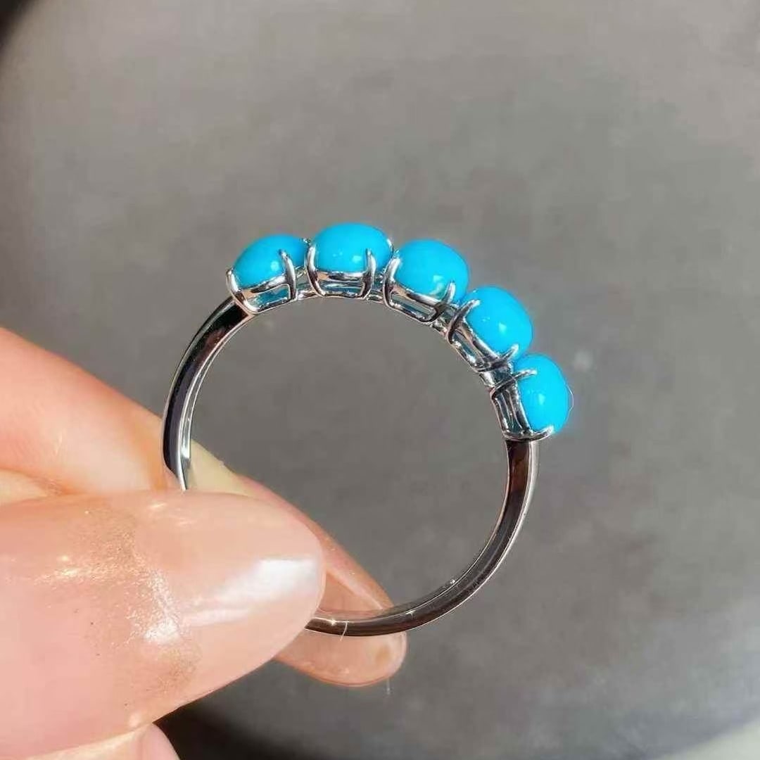 14k Gold 2.2 Ct Natural Blue Turquoise Ring - 5