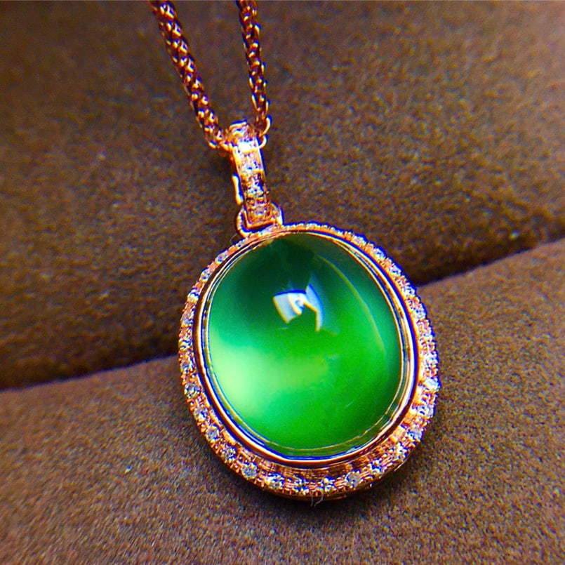 14k Gold 6.3 Ct Natural Prehnite & Diamond Pendant( Without Chain ) - 3