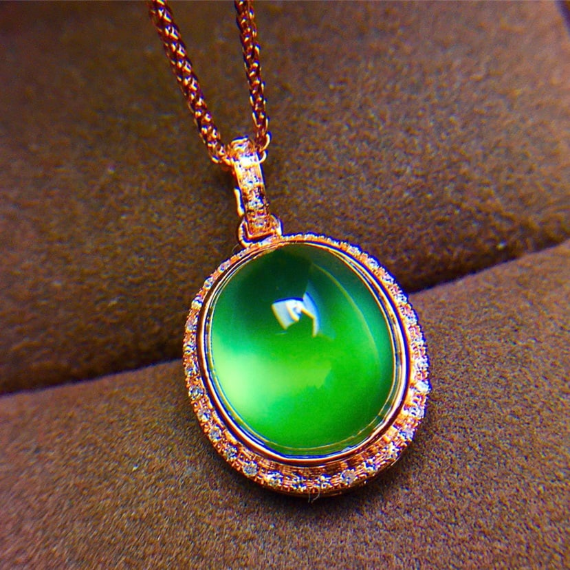 14k Gold 6.3 Ct Natural Prehnite & Diamond Pendant( Without Chain ) - 5