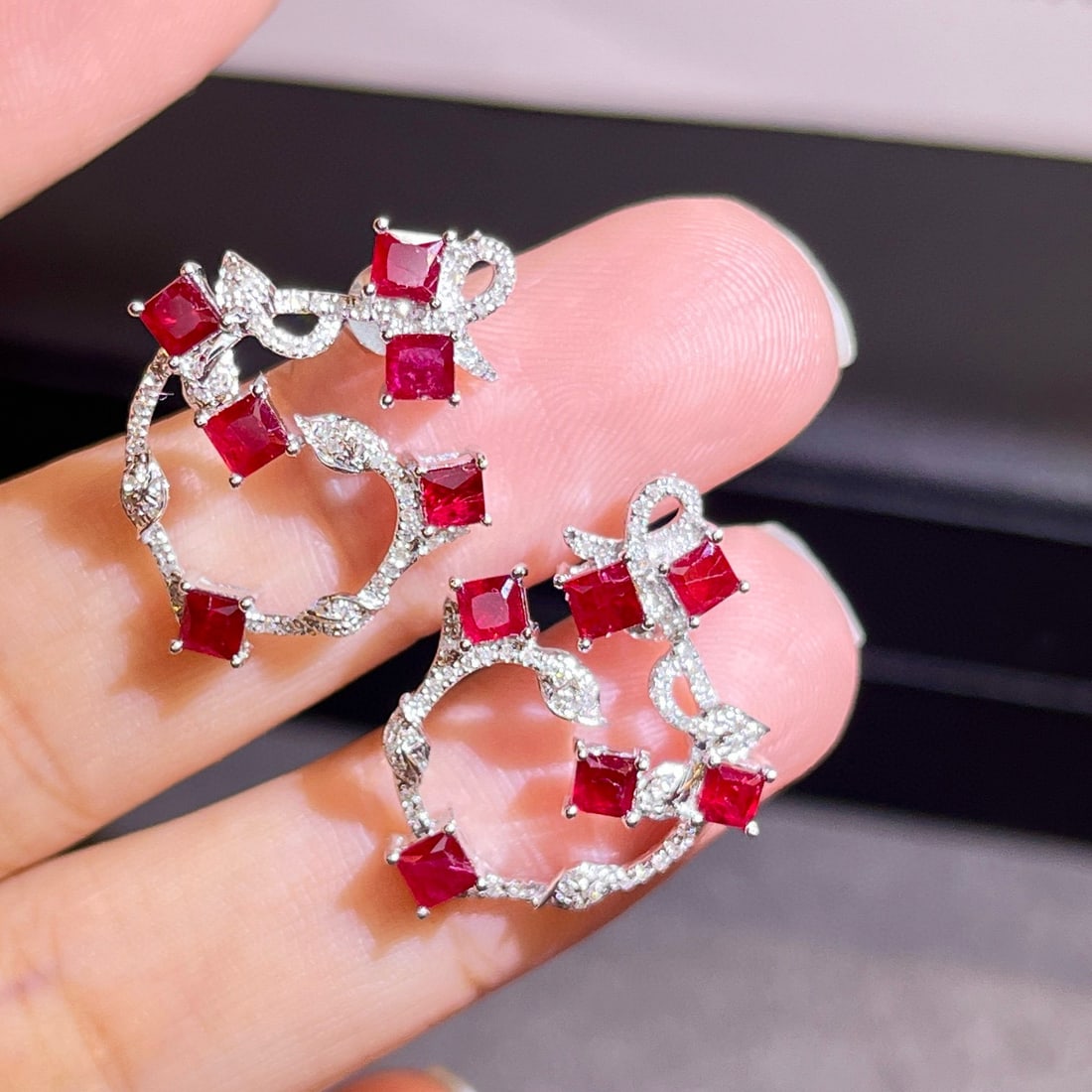 14k Gold 2.43 Ctw Natural Ruby & Diamond Earrings - 2