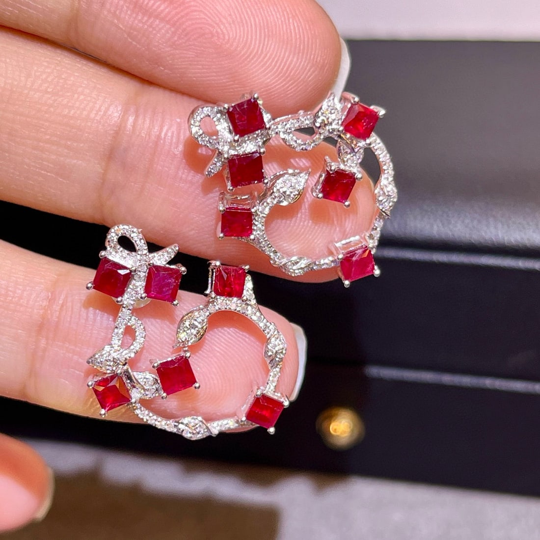 14k Gold 2.43 Ctw Natural Ruby & Diamond Earrings - 4