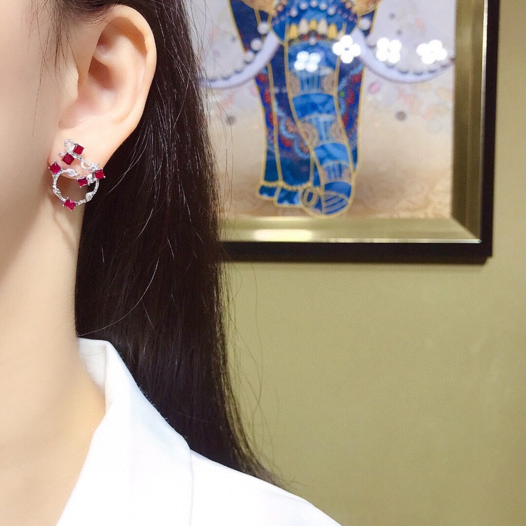 14k Gold 2.43 Ctw Natural Ruby & Diamond Earrings - 6