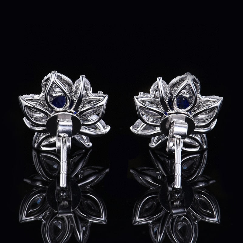 14k Gold 1.23 Ctw Natural Sapphire & Diamond Earrings - 4
