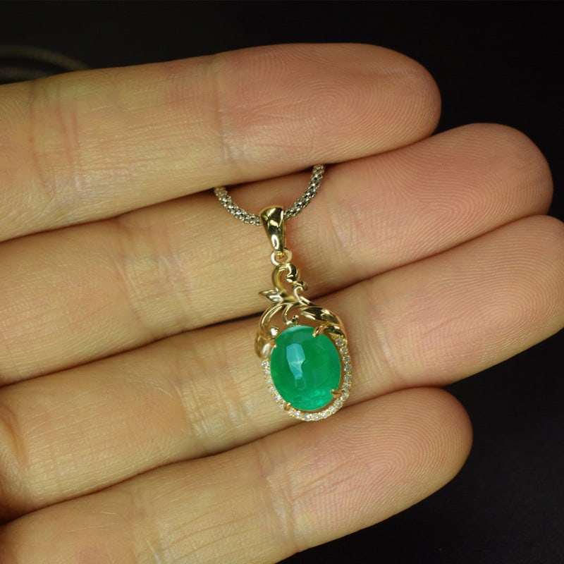 14k Gold 2.08 Ctw Natural Emerald & Diamond Pendant( Without Chain ) - 2