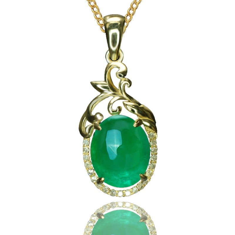 14k Gold 2.08 Ctw Natural Emerald & Diamond Pendant( Without Chain ) - 3