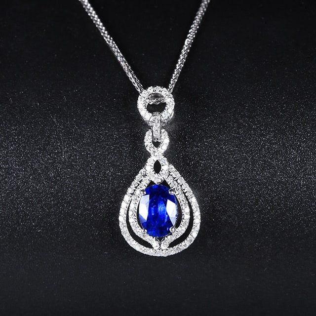 14k Gold 1.31 Ctw Natural Sapphire & Diamond Pendant( Without Chain ): Ref:230947146 // gold content:14k gold // ring size:7. 25us // // main gemstone:emerald // shape:pear // carat weight:1. 01ct // color:vivid green // treatment:natural // // adjacent gemstone 2 :