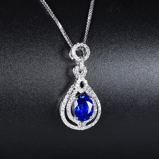 14k Gold 1.31 Ctw Natural Sapphire & Diamond Pendant( Without Chain ) - 2