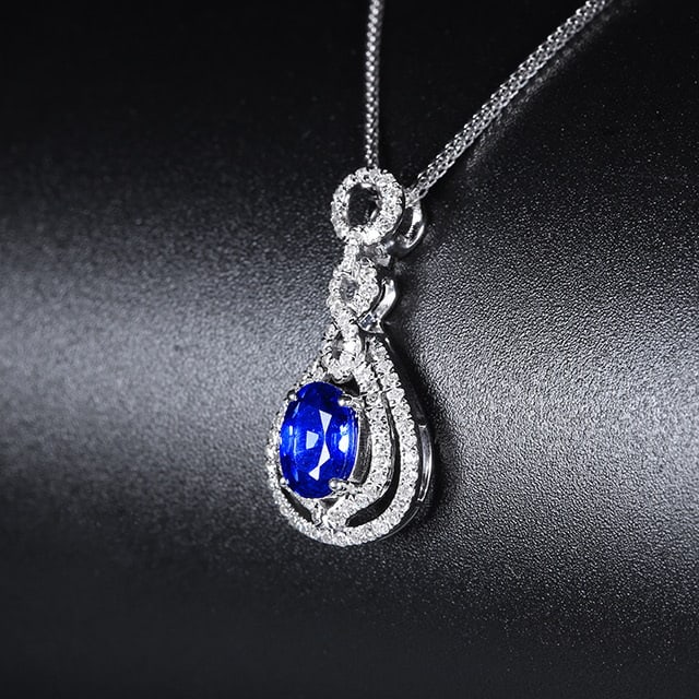 14k Gold 1.31 Ctw Natural Sapphire & Diamond Pendant( Without Chain ) - 3