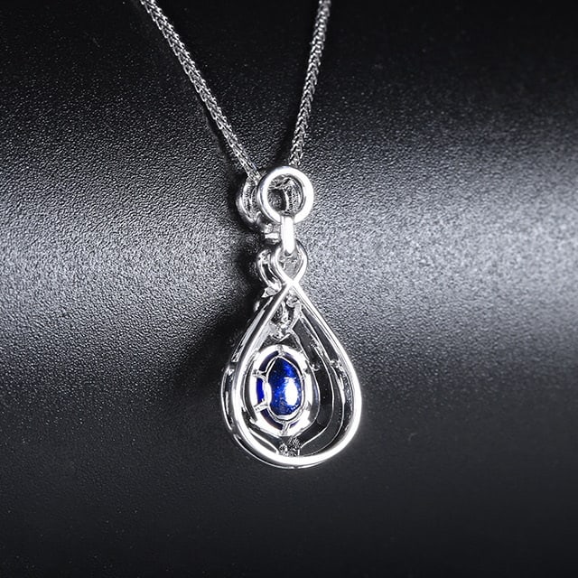 14k Gold 1.31 Ctw Natural Sapphire & Diamond Pendant( Without Chain ) - 4