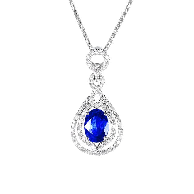 14k Gold 1.31 Ctw Natural Sapphire & Diamond Pendant( Without Chain ) - 5