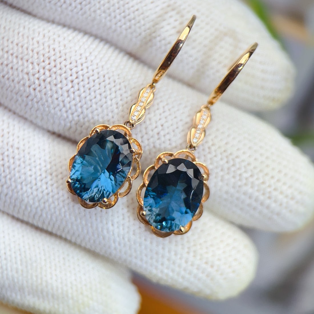 14k Gold 9.64 Ctw Natural Topaz & Diamond Earrings - 2