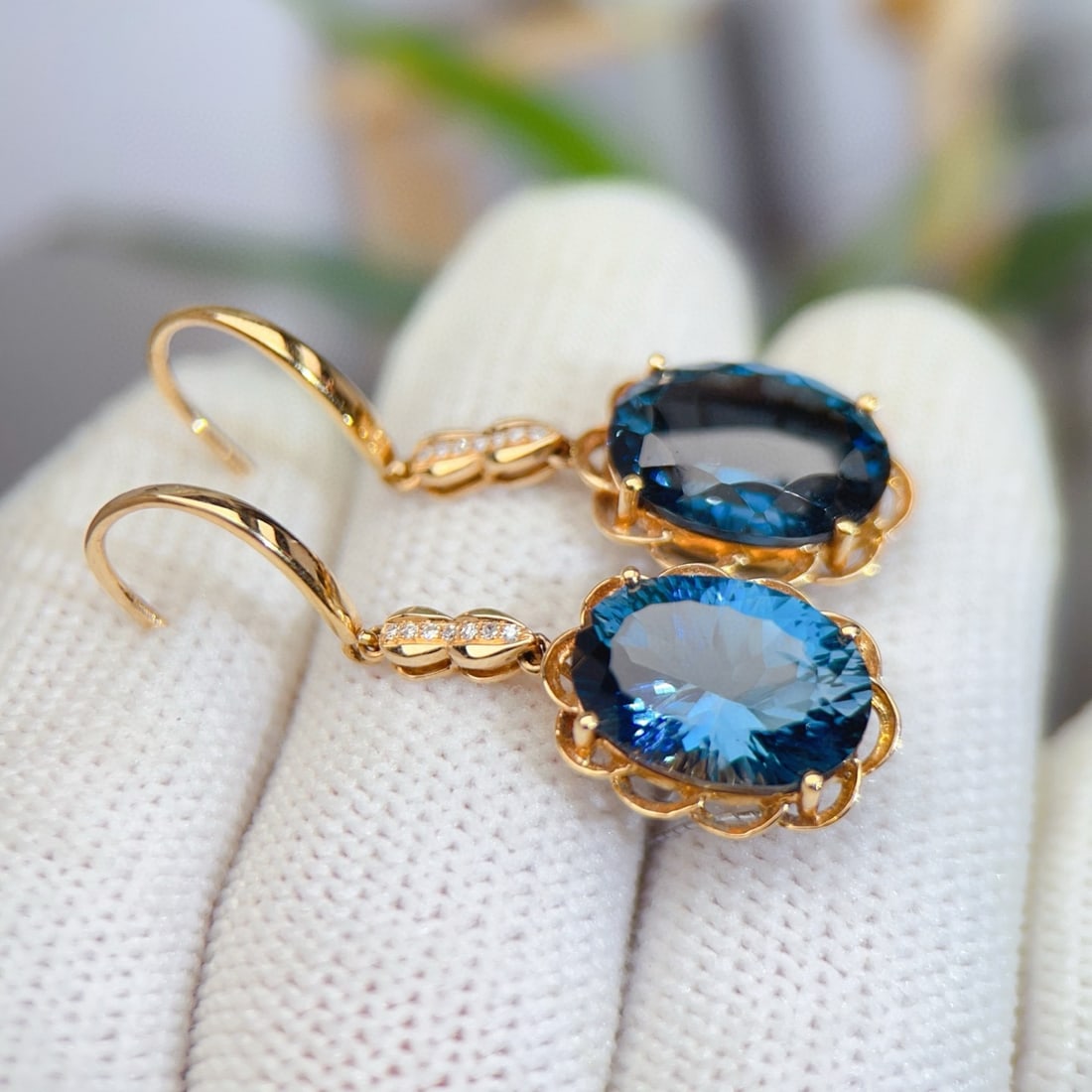 14k Gold 9.64 Ctw Natural Topaz & Diamond Earrings - 4