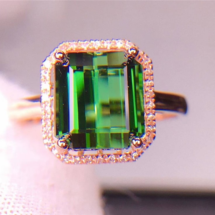 14k Gold 5.2 Ct Natural Tourmaline & Diamond Ring - 2