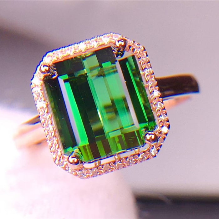 14k Gold 5.2 Ct Natural Tourmaline & Diamond Ring - 3