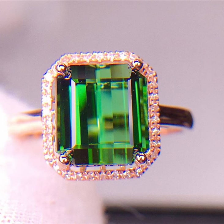 14k Gold 5.2 Ct Natural Tourmaline & Diamond Ring - 4