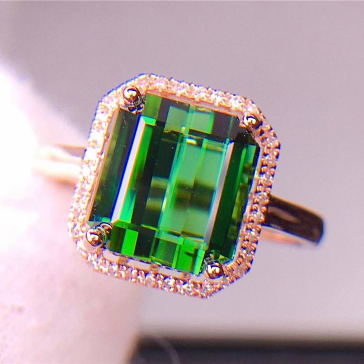 14k Gold 5.2 Ct Natural Tourmaline & Diamond Ring - 5