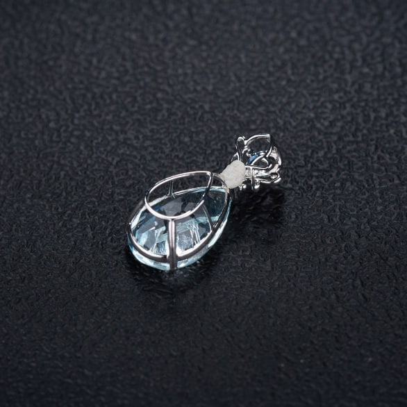 14k Gold 5.9 Ct Natural Aquamarine & Diamond Pendant( Without Chain ) - 6