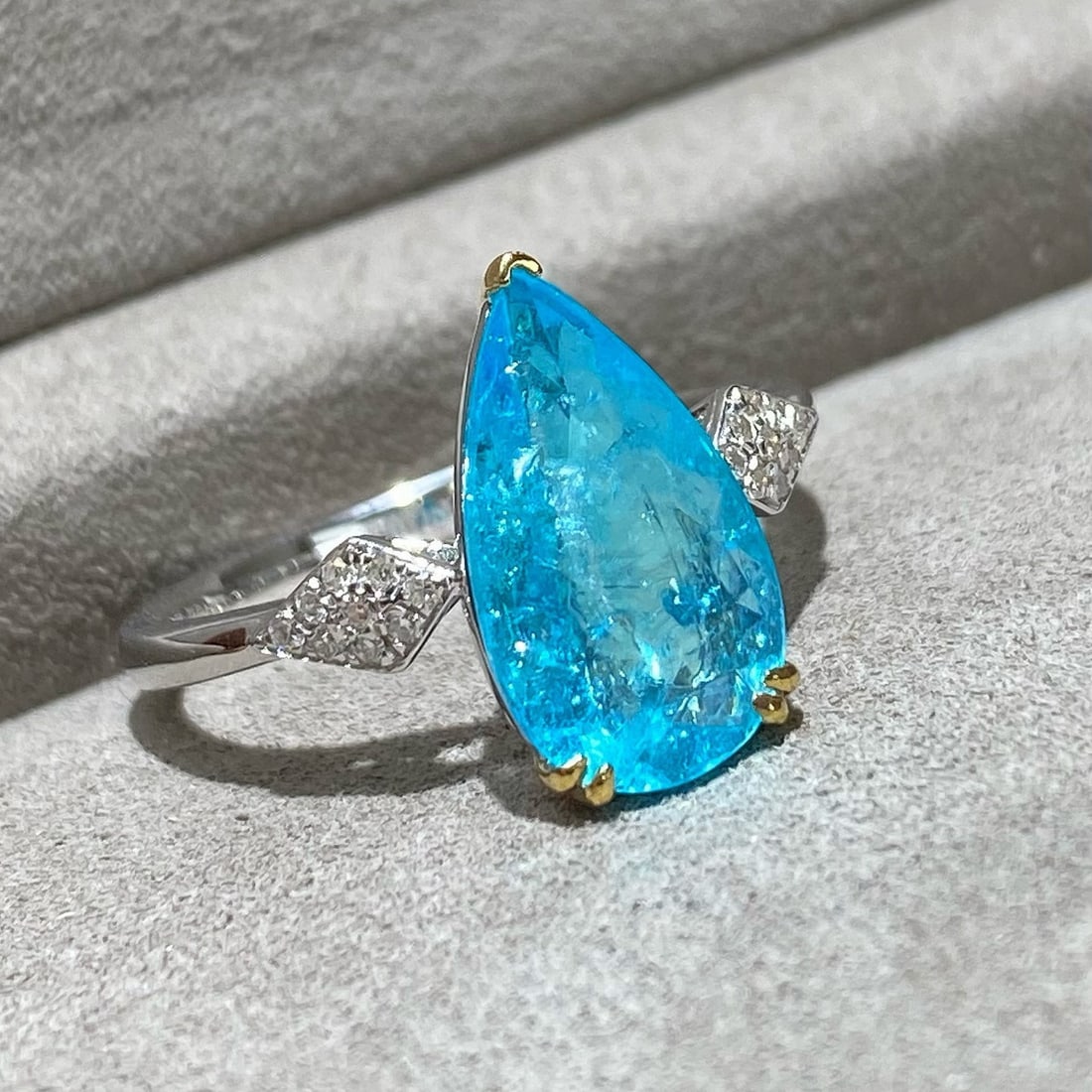 14k Gold 2.42 Ct Natural Paraiba Tourmaline & Diamond Ring - 5
